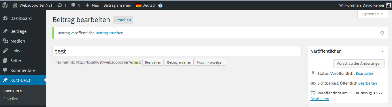Lerne ein WordPress Plugin zu entwickeln 3 kurz urls ohne metabox im admin